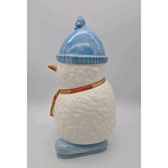 Ice Skating Snowman Ceramic Cookie Jar By Market Place - Picture 4 of 12